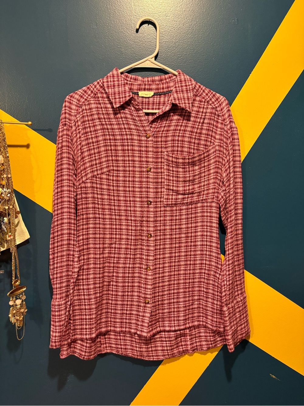 Anthropologie Pilcro Blush & Purple Plaid Button Down Shirt NWOT